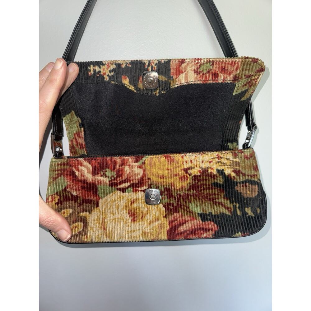 Vintage Y2K Liz Claiborne Floral Tapestry Corduroy Shoulder Bag Cottagecore - Picture 4 of 8